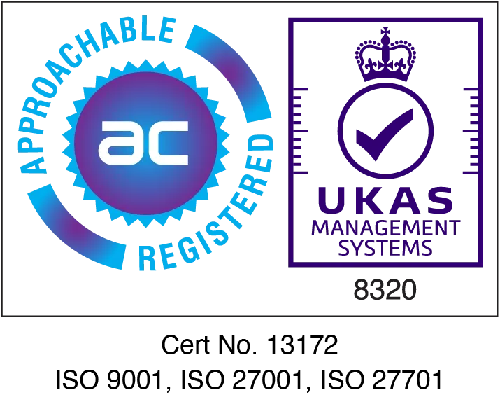 Approachable Certification & UKAS Accreditation Cert No. 13172, ISO 9001, ISO 27001, ISO 27701