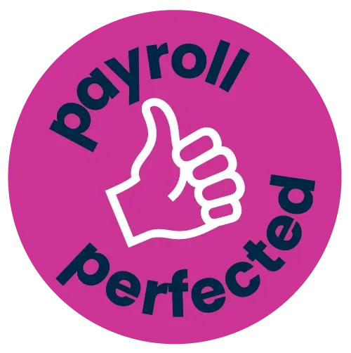 "Payroll perfected" - Badge on pink background