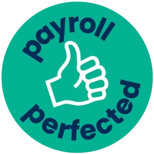 "Payroll Perfected" - Badge with thumbs up icon on a green background